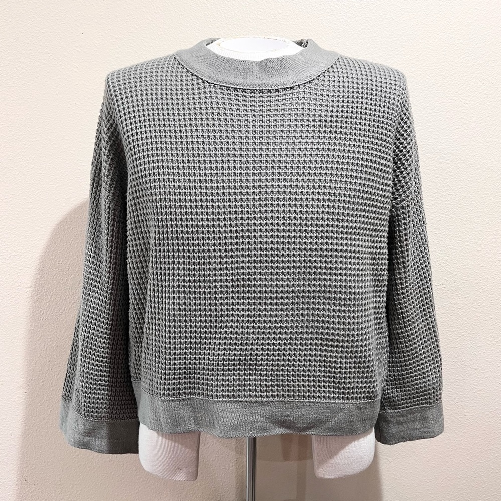 Pink Lily Oversized Cropped Waffle Knit Sweater - Gray